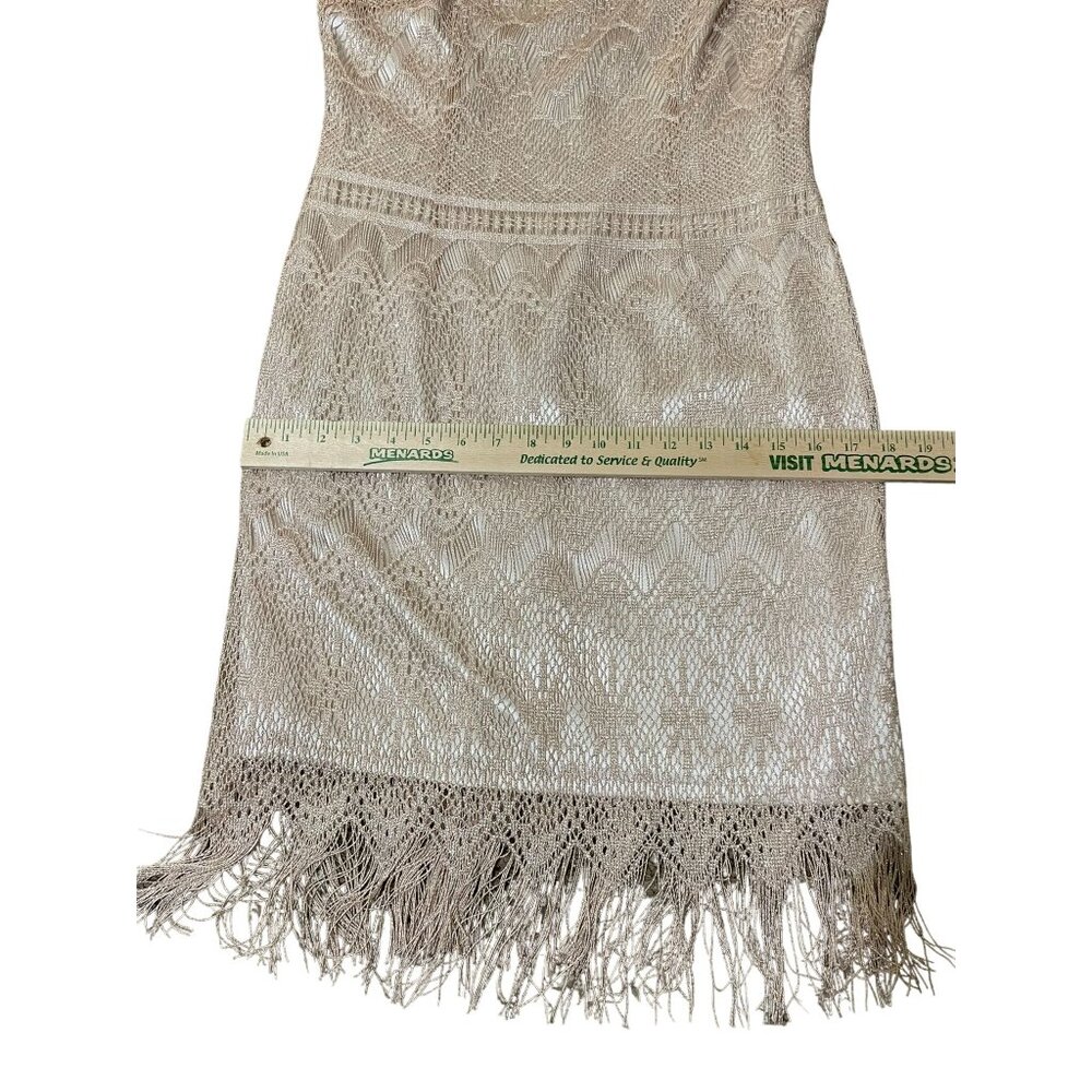 Katherine Kelly Dress Womens 8 Used Beige w/Silver Shimmer Fringe - Picture 11 of 16